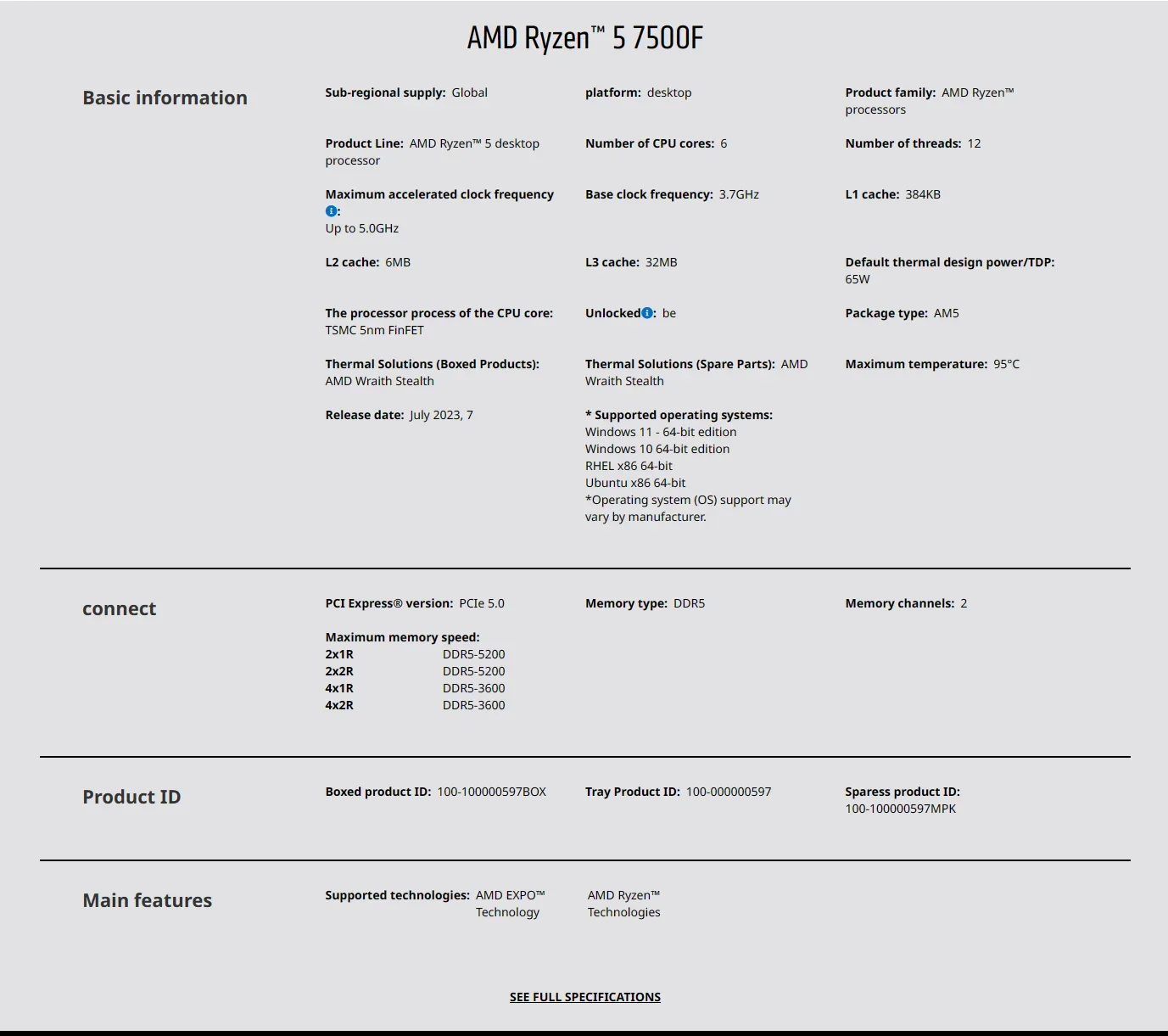 AMD Ryzen 5 7500F AM5 5nm Gami - Pc Gaming Ddr5 recension och pris