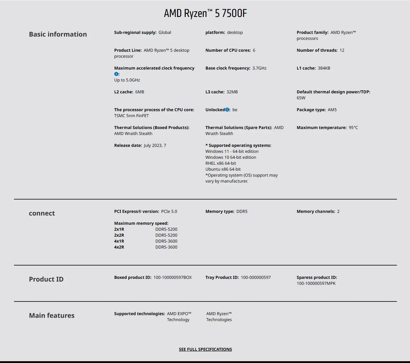 AMD Ryzen 5 7500F 3.7GHz 6-Cor - Pc Gaming Ddr5 recension och pris
